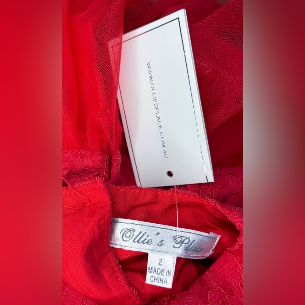 New Ollies Place Red Floral Lace Tulle Dress Size 2 Holiday Party Easter - Picture 3 of 5